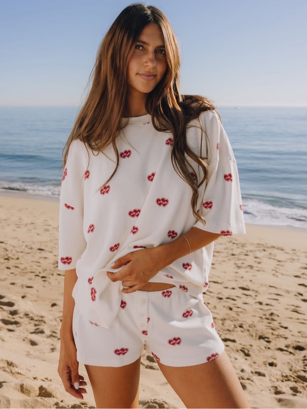 DAILY DRILLS Thermal Sleep Set - Cream + Hearts with Vday Patch XS/S *SOLD OUT*